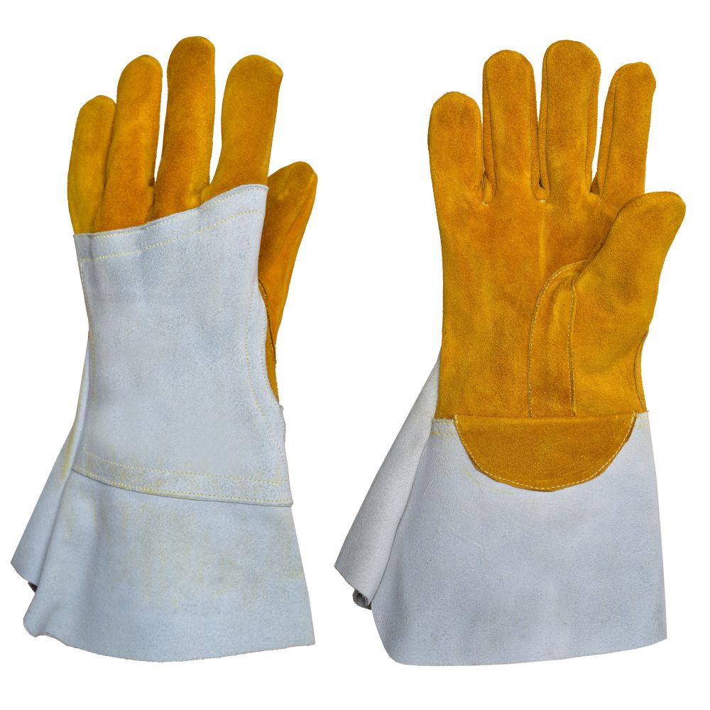 PREMIUM COW SPLIT YELLOW LEATHER LINES MAN GLOVES